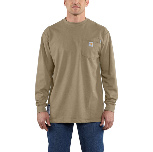 Carhartt FR Cotton Long Sleeve Closeout Shirt in Khaki